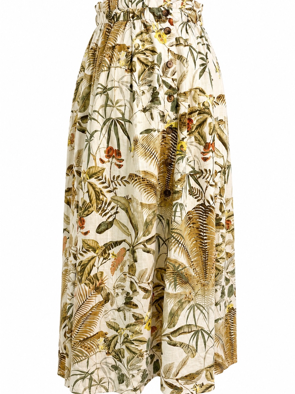 H&M Linen-Blend Button-Front Midi Skirt small botanical leaf print